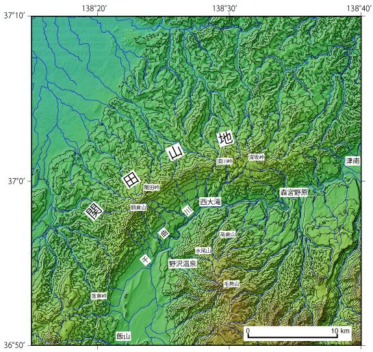 関田山地の地図